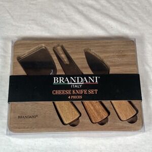 Brandani Italy Acacia Wood Cheese And Knife Set 8" X 6" New